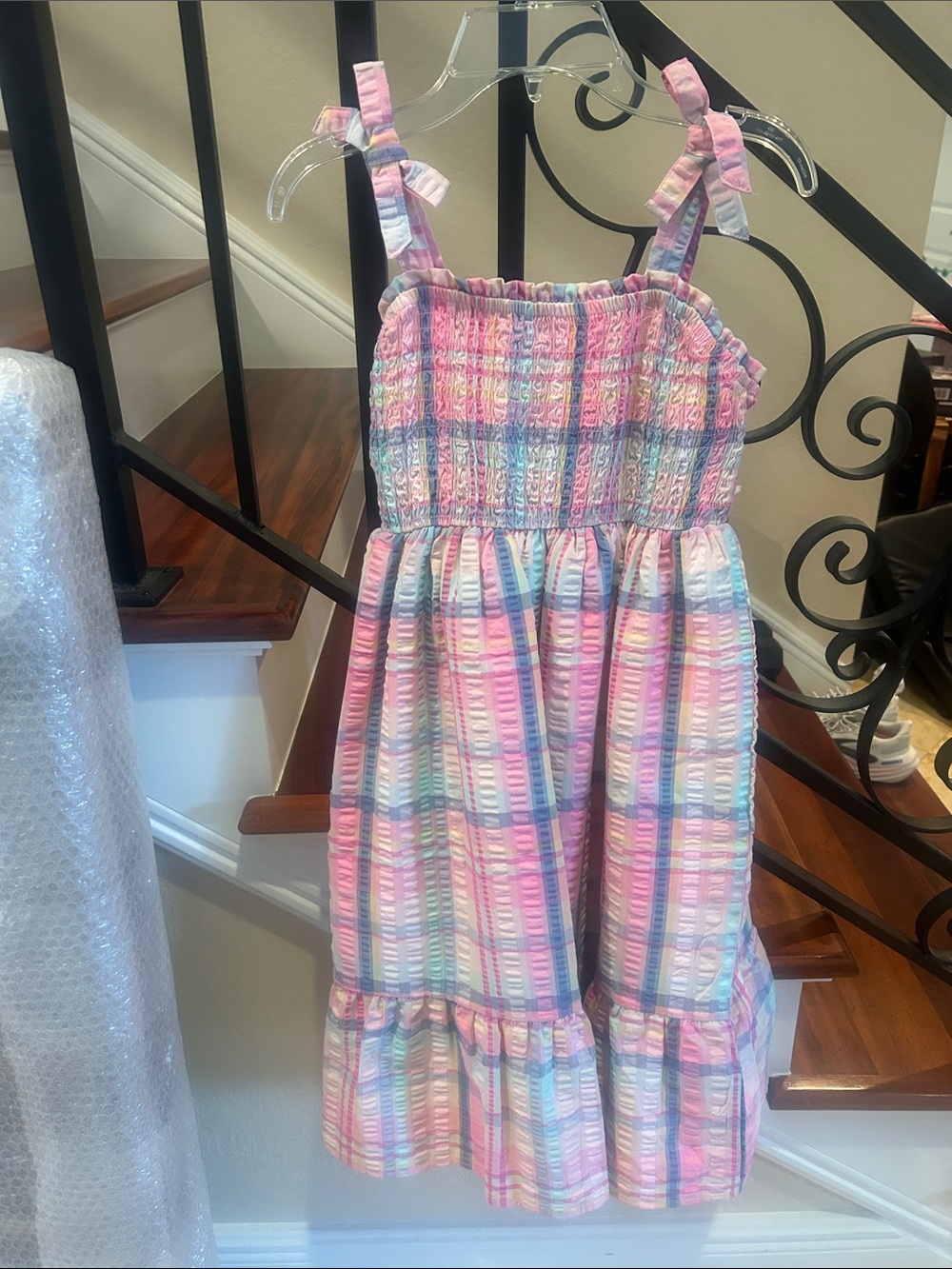 Girls Maxi dress size 8 Pastel Plaid Sundress - Pink and multi colored